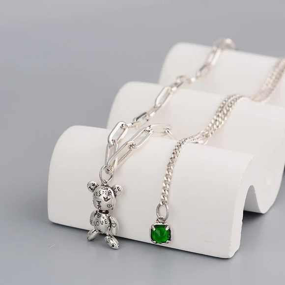 Anthropologie Jewelry - New - Anthropologie Patina Silver Cute Bear Love Peace Heart Necklace